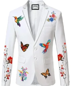 Floral Wings White Printed Blazer