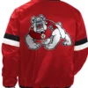 Fresno State Bulldog Home Game Red Satin Varsity Jacket Back