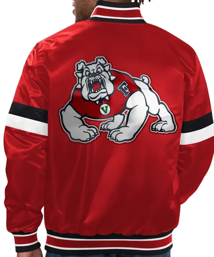 Fresno State Bulldog Home Game Red Satin Varsity Jacket Back