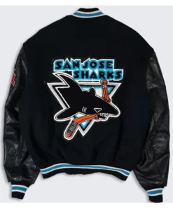 Jack Thiel San Jose Sharks Black Vintage Varsity Jacket Back