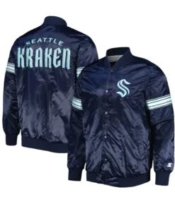 Krajcik Seattle Kraken Navy Blue Satin Varsity Jacket