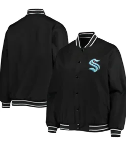 Kraken Black Satin Full Snap Varsity Jacket