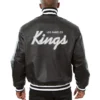 Los Angeles Kings Black Leather Bomber Jacket Back