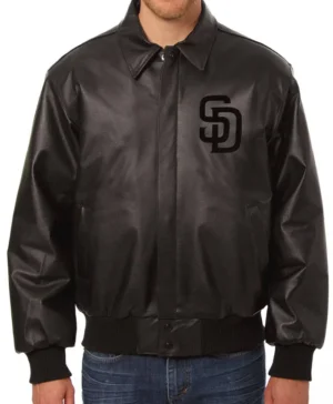 MLB San Diego Padres Black Leather Bomber Jacket