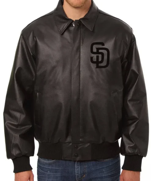 MLB San Diego Padres Black Leather Bomber Jacket