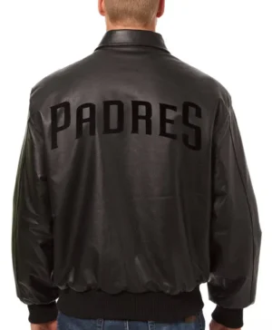 MLB San Diego Padres Black Leather Bomber Jacket Back