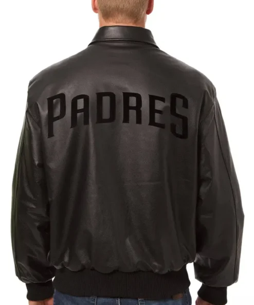 MLB San Diego Padres Black Leather Bomber Jacket Back