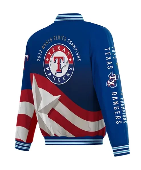 MLB Texas Rangers Blue Bomber Jacket Back