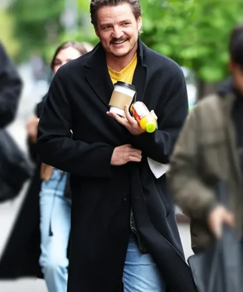 Materialists 2025 Pedro Pascal Black Wool Coat