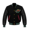 Minnesota Wild Black Wool And Leather Varsity Jacket