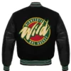 Minnesota Wild Black Wool And Leather Varsity Jacket For Sale