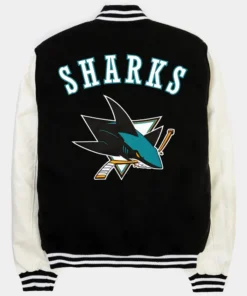 NHL San Jose Sharks Black And White Varsity Jacket Back