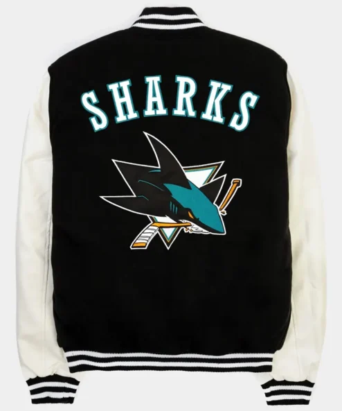 NHL San Jose Sharks Black And White Varsity Jacket Back