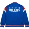NHL Team Edmonton Oilers Blue Satin Varsity Jacket Back
