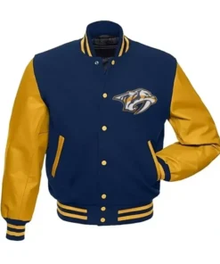 Nashville Predators Blue And Yellow Letterman Jacket