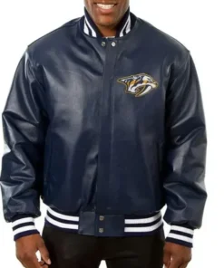Nashville Predators Navy Leather Bomber Jacket