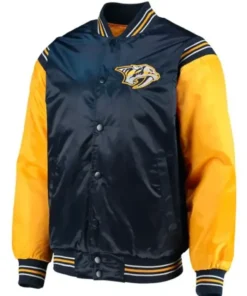 Nashville Predators Satin Blue And Yellow Bomber Jacket