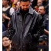 Raptors VS Warriors Game Drake Black Leather Jacket