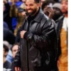 Raptors VS Warriors Game Drake Black Leather Jacket For Sale