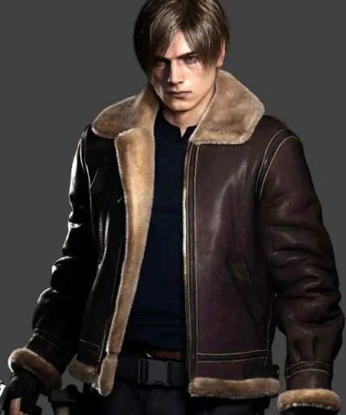 Resident Evil 4 Leon S. Kennedy Brown Shearling Leather Jacket