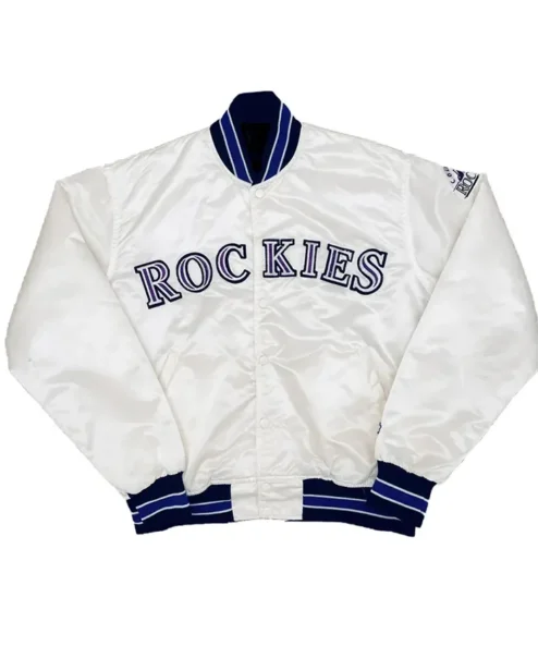 Rockies White Full Snap Varsity Jacket