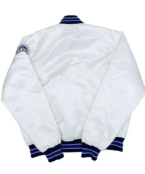 Rockies White Full Snap Varsity Jacket Back