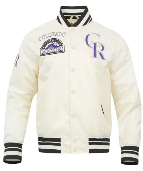 Rockies White Satin Varsity Baseball Jacket