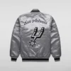 San Antonio Spurs Gray Satin Varsity Jacket Back