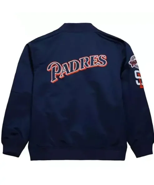 San Diego Padres Navy Blue Zip Bomber Jacket Back