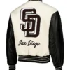 San Diego Padres White And Black Wool Varsity Jacket Back