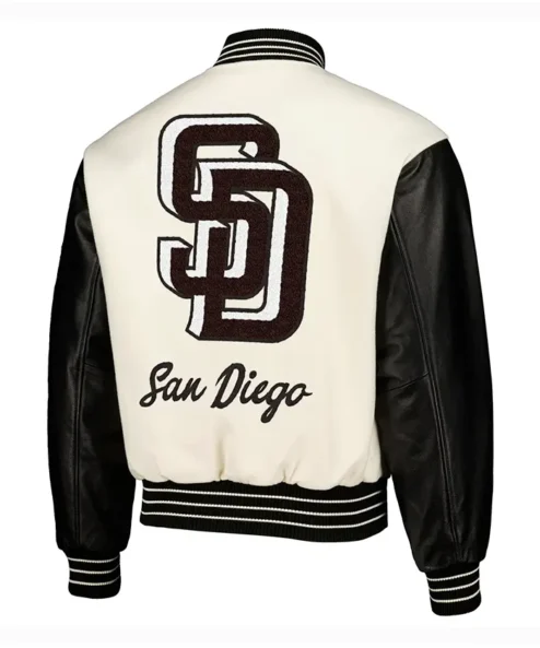 San Diego Padres White And Black Wool Varsity Jacket Back