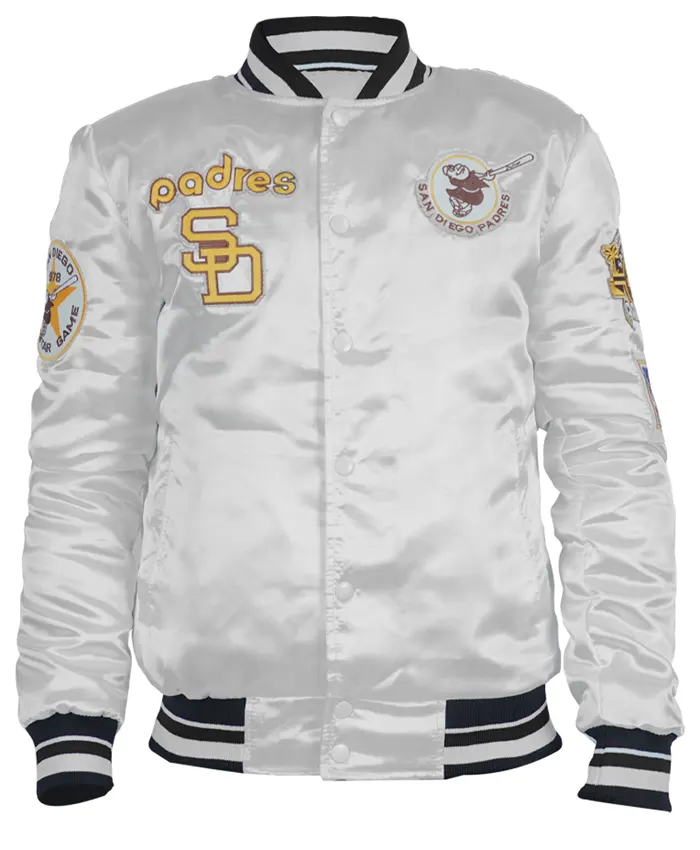 San Diego Padres White Full Snap Satin Jacket