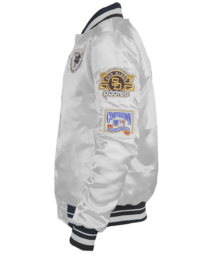 San Diego Padres White Full Snap Satin Jacket Left