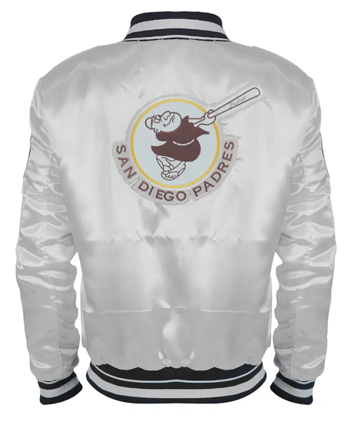 San Diego Padres White Full Snap Satin Letterman Jacket Back