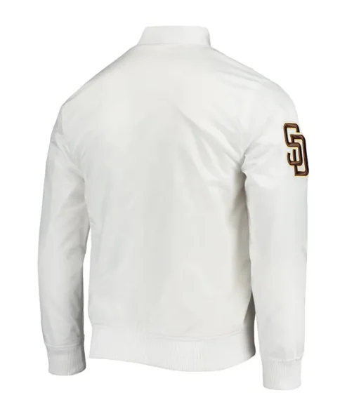 San Diego Padres White Satin Varsity Jacket Back