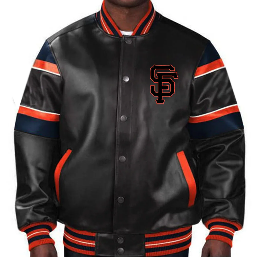 San Francisco Giants Black And Orange Bomber Leather Jacket