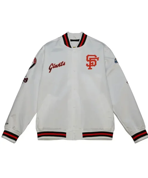 San Francisco Giants White Satin Full Snap Varsity Jacket