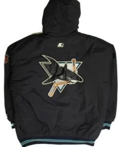San Jose Sharks Black Hooded Varsity Jacket