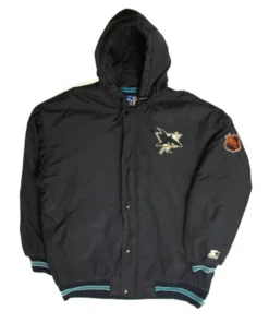 San Jose Sharks Black Hooded Varsity Jacket For Sale
