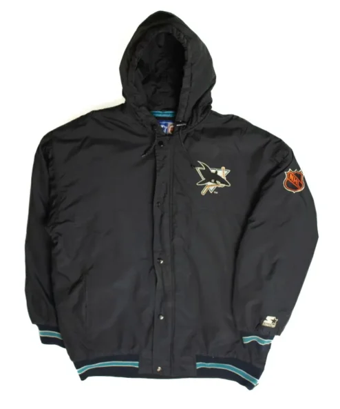 San Jose Sharks Black Hooded Varsity Jacket For Sale