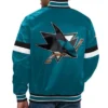 San Jose Sharks Green Satin Varsity Jacket Back