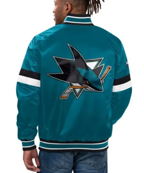 San Jose Sharks Green Satin Varsity Jacket Back