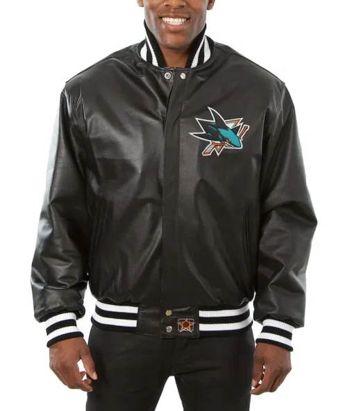Santa Mohr San Jose Sharks Black Leather Bomber Jacket