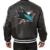 Santa Mohr San Jose Sharks Black Leather Bomber Jacket Back