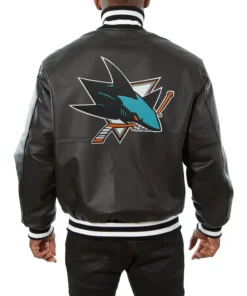 Santa Mohr San Jose Sharks Black Leather Bomber Jacket Back