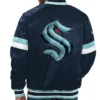 Seattle Kraken Satin Full Snap Varsity Jacket Back
