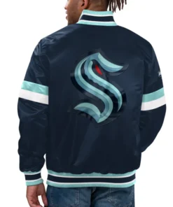 Seattle Kraken Satin Full Snap Varsity Jacket Back