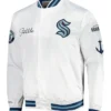 Seattle Kraken White Satin Full Snap Varsity Jacket