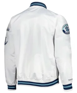 Seattle Kraken White Satin Full Snap Varsity Jacket Back