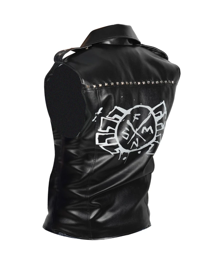 Across the Spider-Verse Spider-Punk Black Leather Vest with a stylish rock-inspired appearance